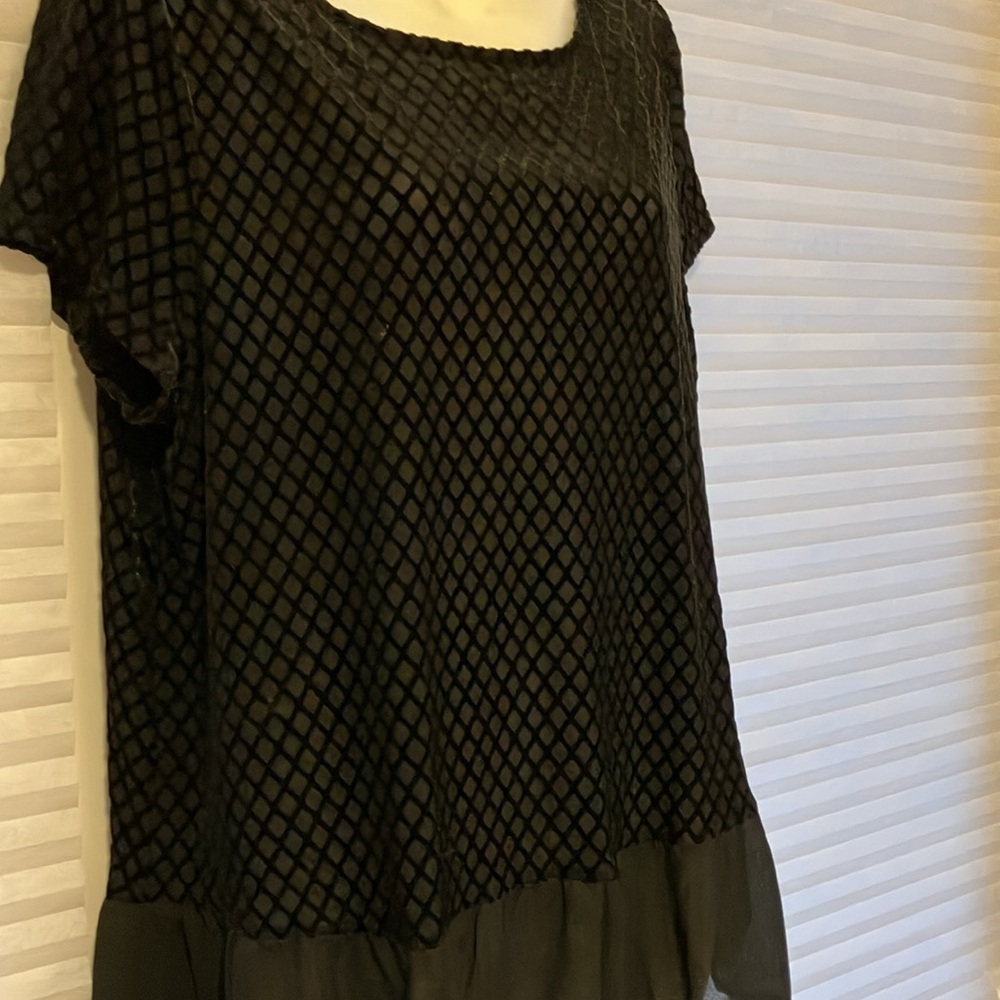 Adrianna Papell XL Burn Out Black Velvet Sheer Ruffle Hem Whimsigoth Blouse Top - Picture 10 of 10